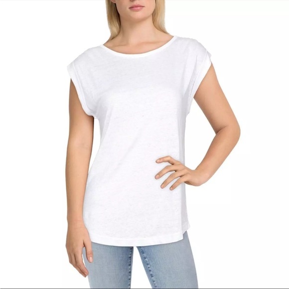 Frame White 100% Linen Short Cuffed Cap Sleeve Tee T-Shirt Top Extra Small - Picture 1 of 11